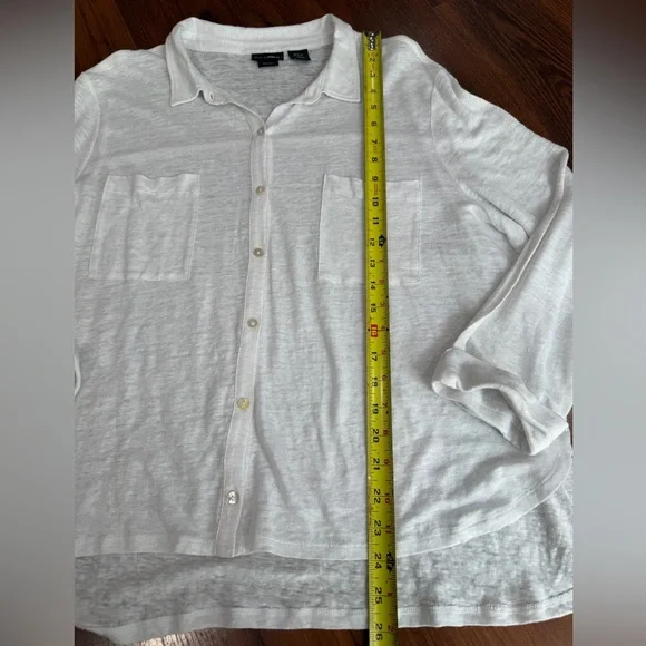 Tahari Women's White 100% Linen Button Down Collared Shirt Sz XL - Picture 3 of 6